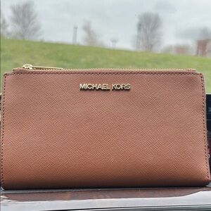 Michael Kors Brown Leather Wallet with Gold Zipper